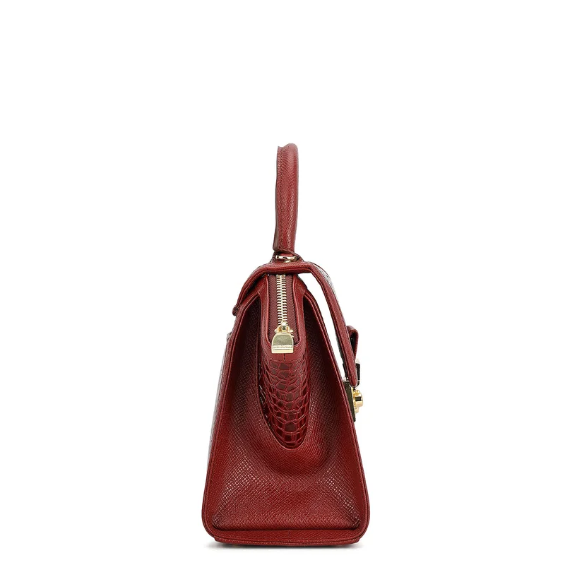 Da Milano Cherry Small Croco Leather Satchel - Cherry for Women | Best Price UAE